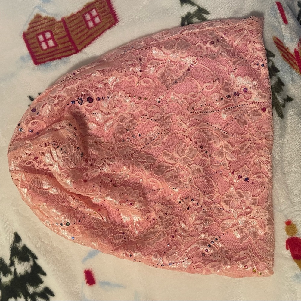 Never worn, lace pink hat